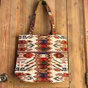 Handwoven Beaded Southwest Tapestry Tote Boho Shoulder Bag